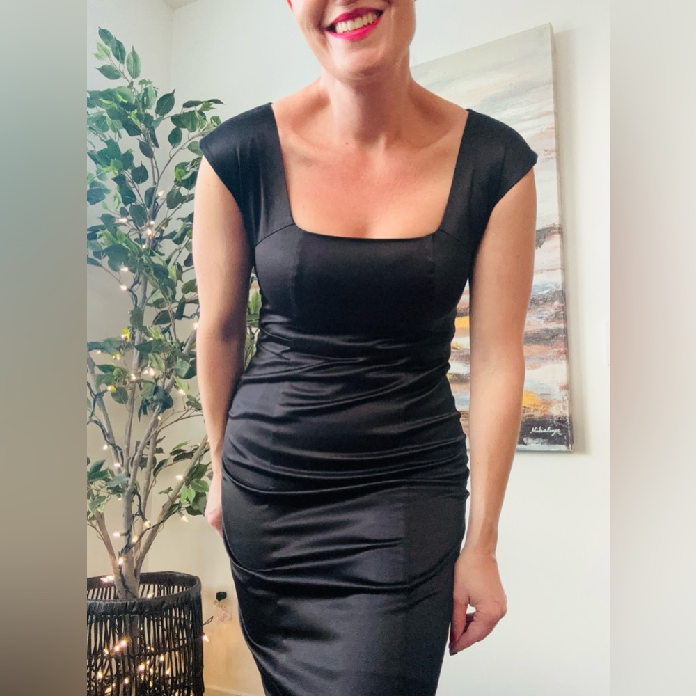 BANANA REPUBLIC Black Square Neck MIDI Sheath Dress